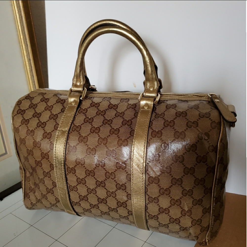 Gucci Gold GG Crystal Canvas Medium Joy Boston Ba - Picture 1 of 14